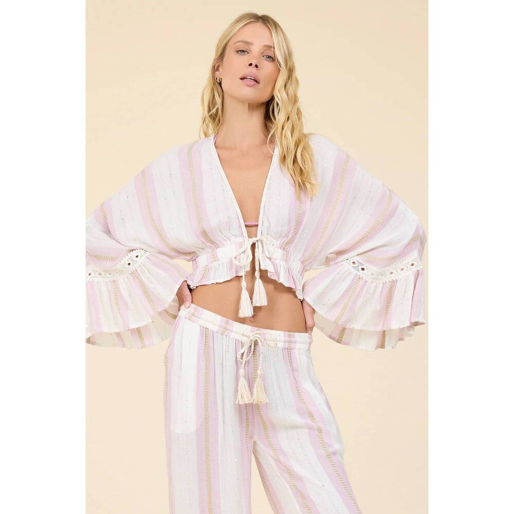 NEW SURF GYPSY striped tie blouse in pink dust